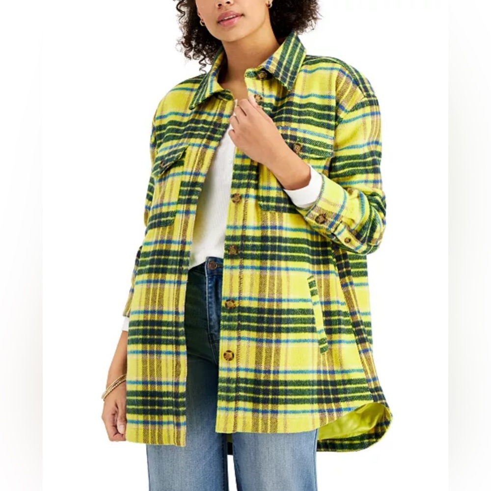 Style & Co Wool Yelllow plaid Shirt Jacket Womens XL wool fall hayride outdoor